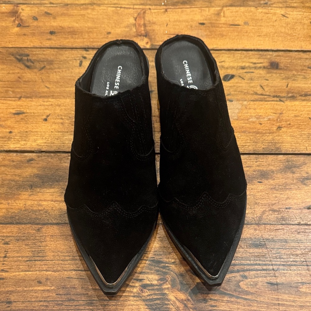 Chinese Laundry Black Suede Mules